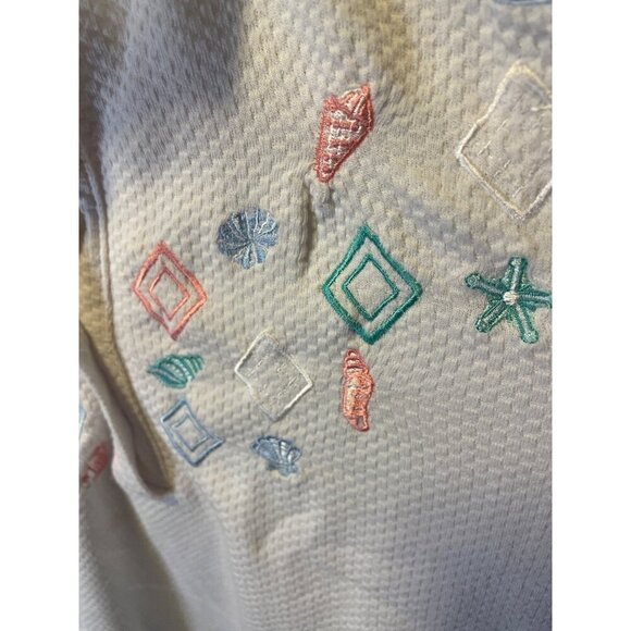 Vintage Keneth Too White Pastel Embroidered Collared Short Sleeved Top Sz M - Picture 4 of 6